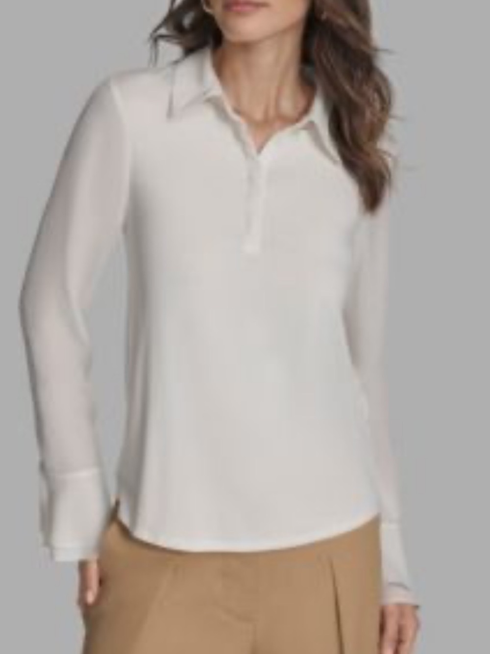 J. Crew Cream Long-Sleeve Collared Blouse